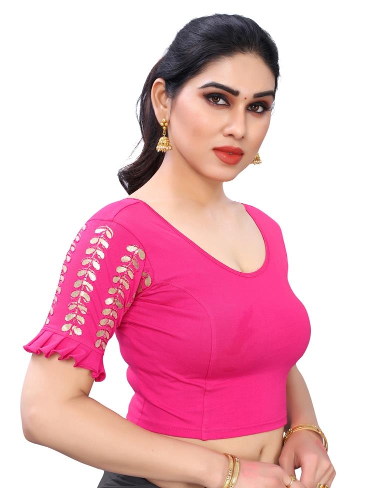 Classy Pink Coloured Lycra Embroidered Stitched Blouse