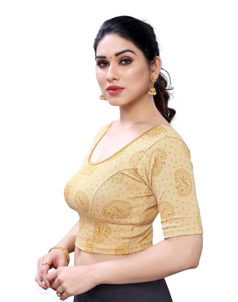 Majestic Cream Coloured Lycra Knitted Stitched Blouse