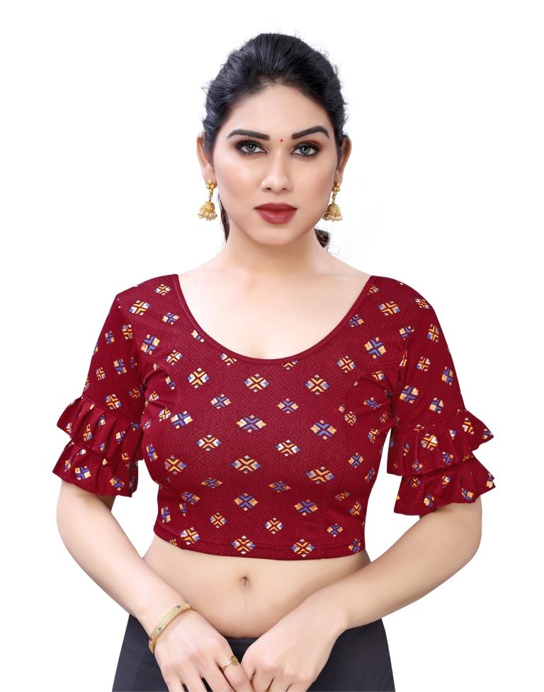 Adorable Maroon Coloured Lycra Foil Printed Stitched Blouse