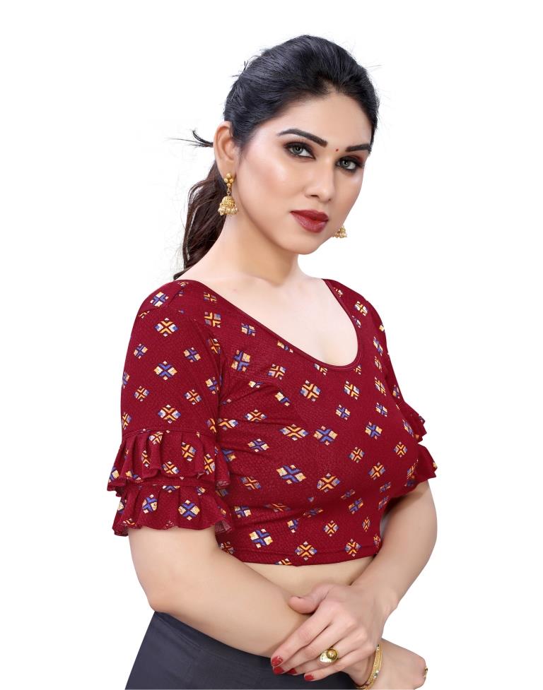 Adorable Maroon Coloured Lycra Foil Printed Stitched Blouse