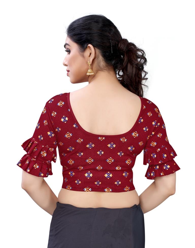 Adorable Maroon Coloured Lycra Foil Printed Stitched Blouse