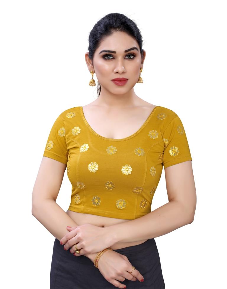 Dazzling Mustard Coloured Lycra Embroidered Stitched Blouse