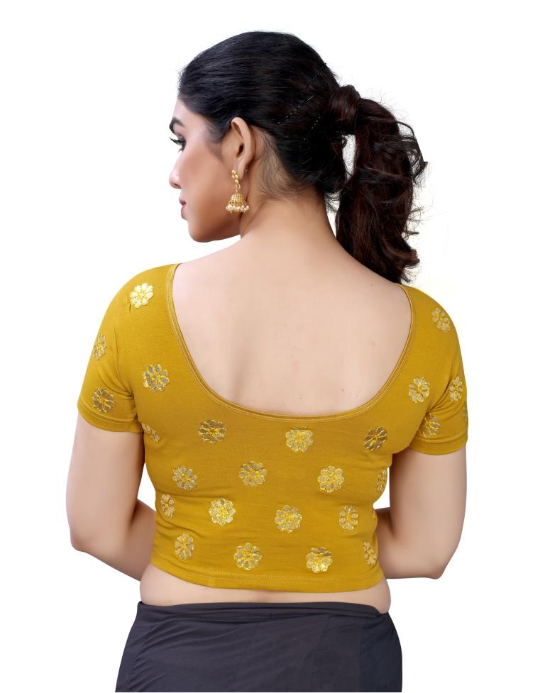 Dazzling Mustard Coloured Lycra Embroidered Stitched Blouse