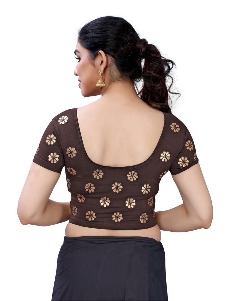 Exuberant Brown Coloured Lycra Embroidered Stitched Blouse