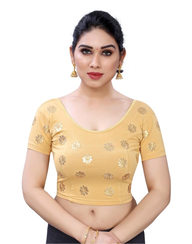 Eye Catching Cream Coloured Lycra Embroidered Stitched Blouse