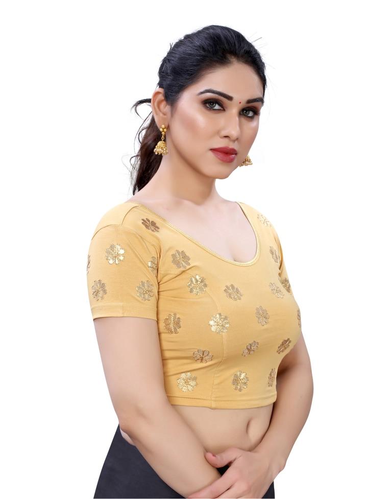 Eye Catching Cream Coloured Lycra Embroidered Stitched Blouse