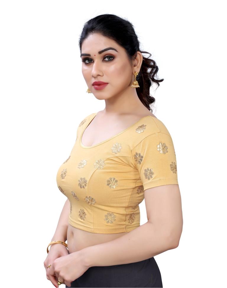 Eye Catching Cream Coloured Lycra Embroidered Stitched Blouse