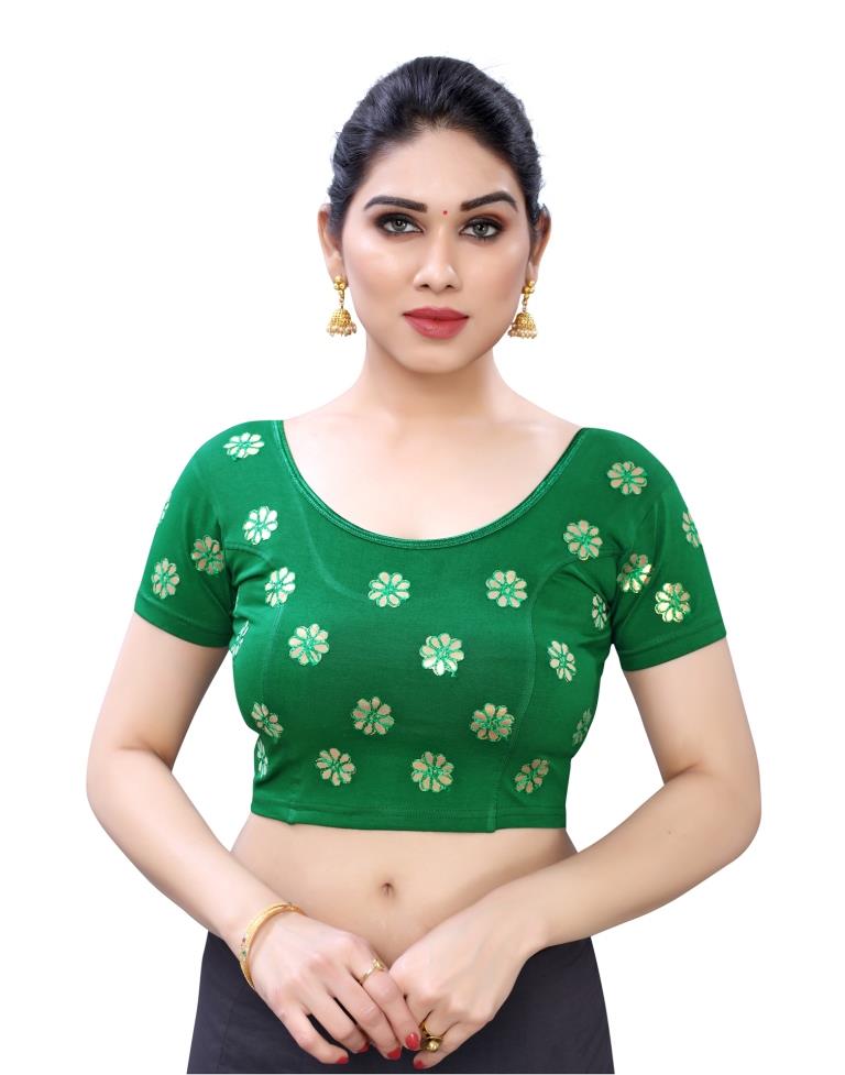 Dynamic Green Coloured Lycra Embroidered Stitched Blouse