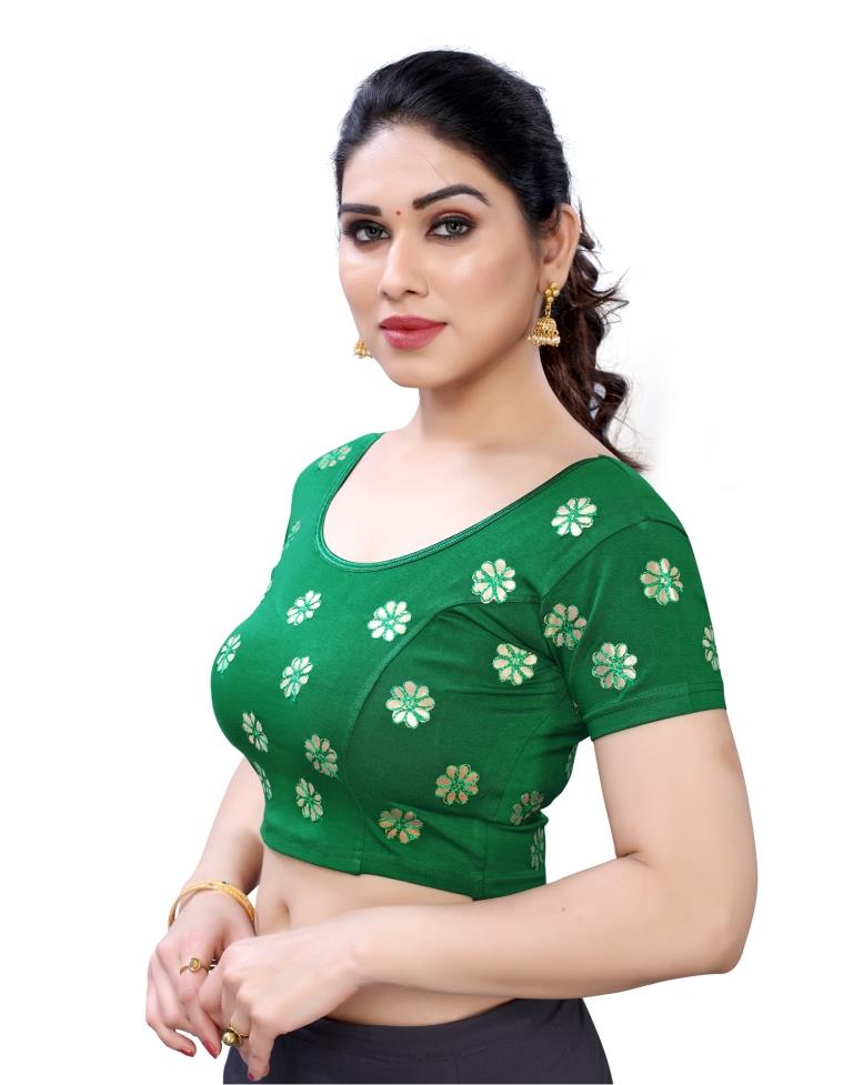 Dynamic Green Coloured Lycra Embroidered Stitched Blouse