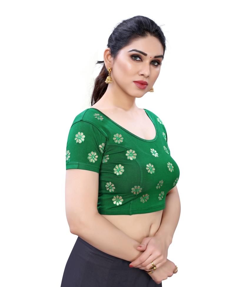 Dynamic Green Coloured Lycra Embroidered Stitched Blouse