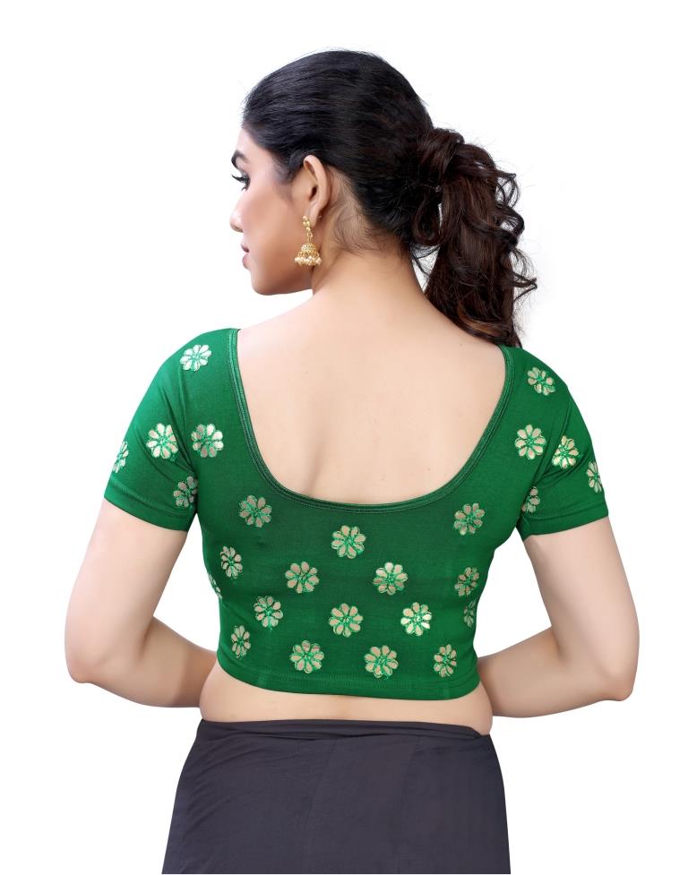 Dynamic Green Coloured Lycra Embroidered Stitched Blouse