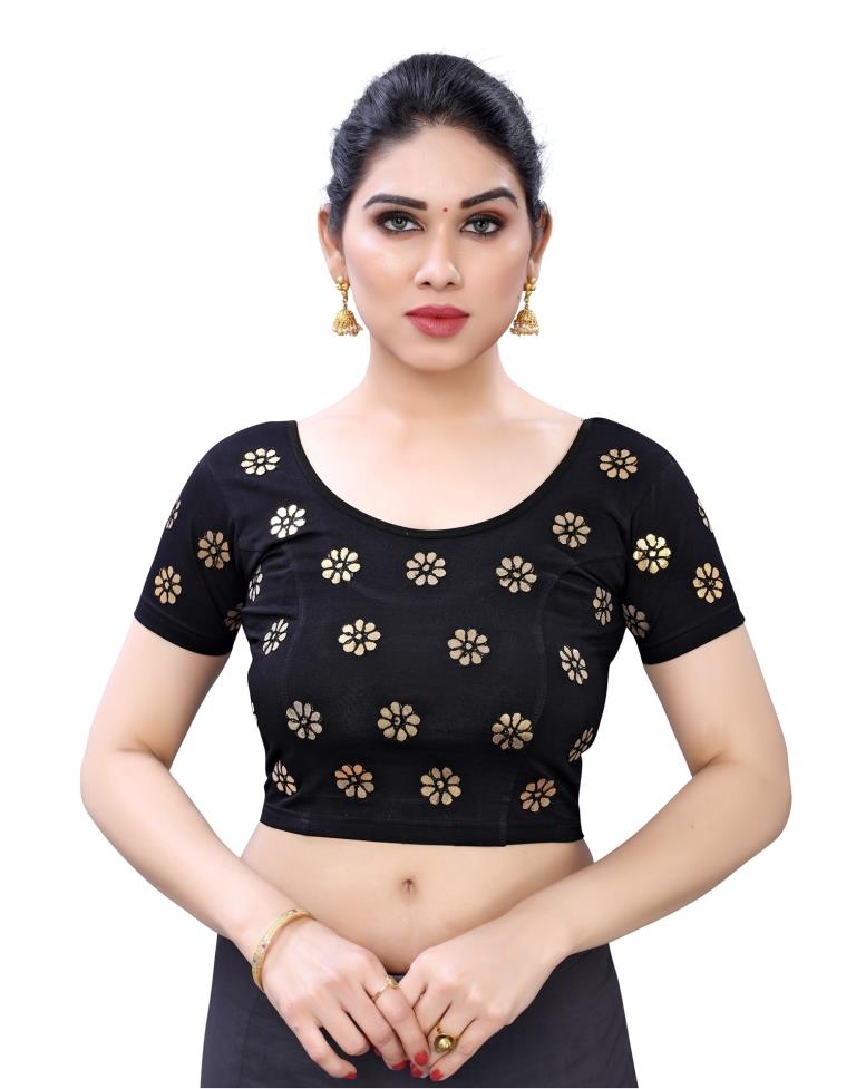 Mesmerising Black Coloured Lycra Embroidered Stitched Blouse