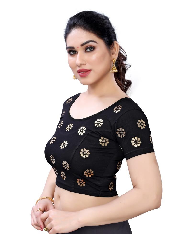 Mesmerising Black Coloured Lycra Embroidered Stitched Blouse