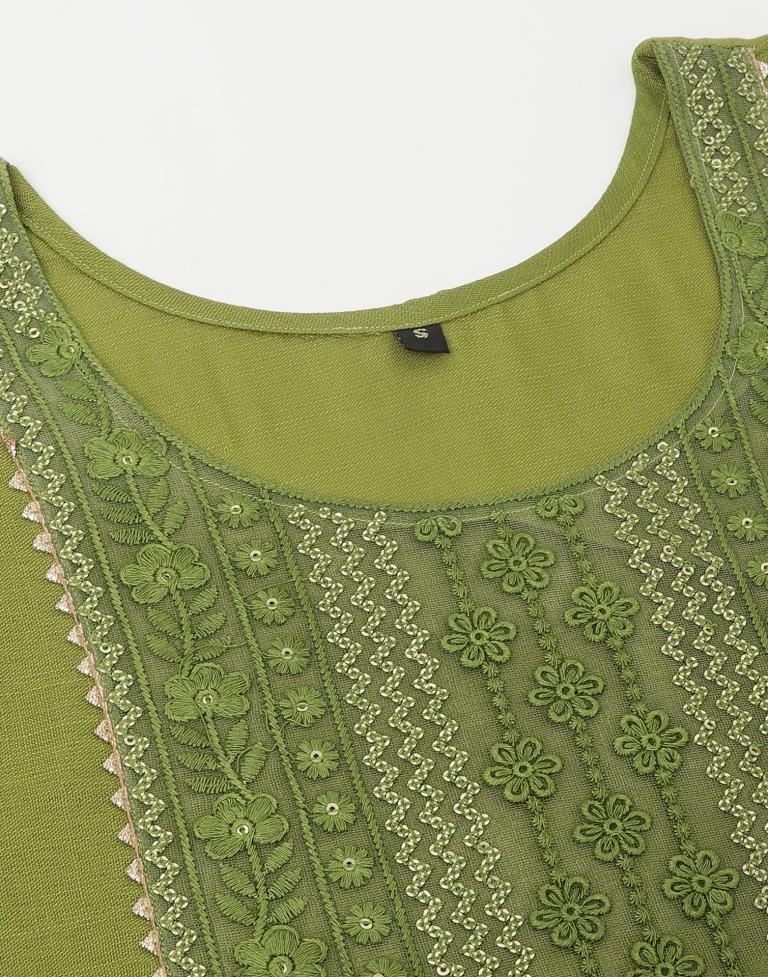 Parrot Green Sequence Straight Kurti With Pant And Dupatta