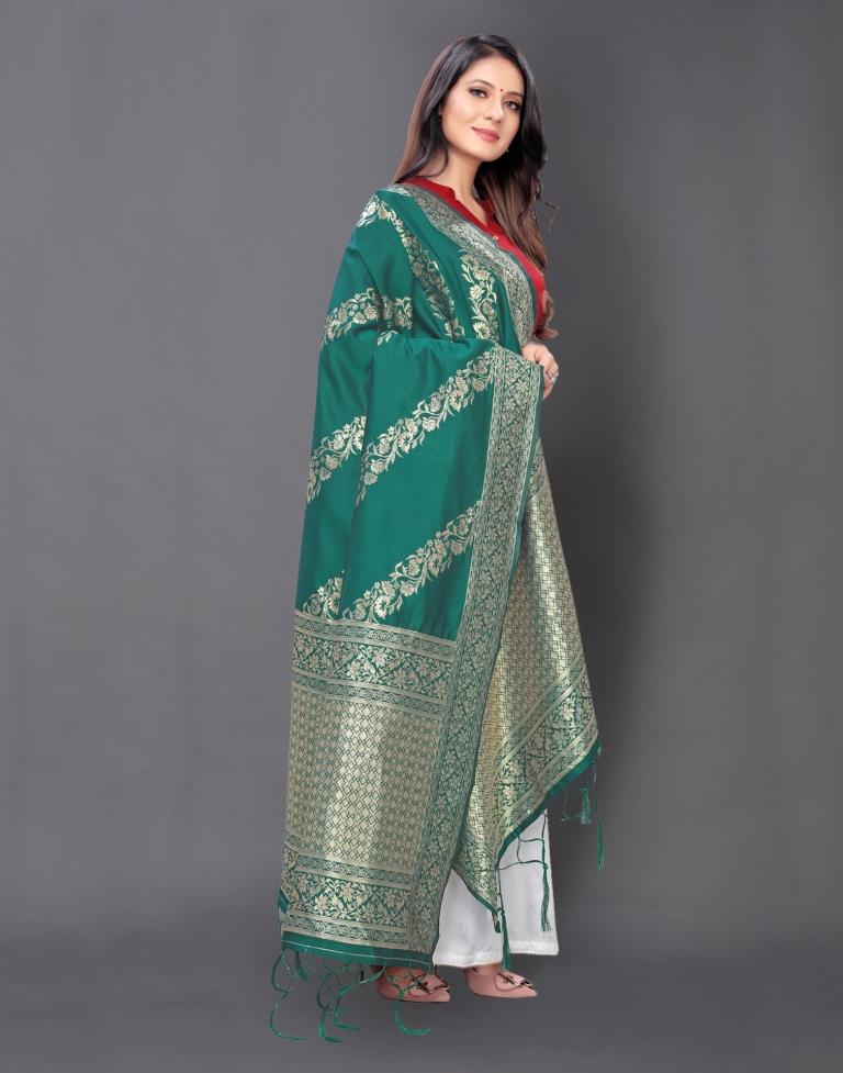 Fab Teal Green Coloured Poly Silk Jacquard Dupatta