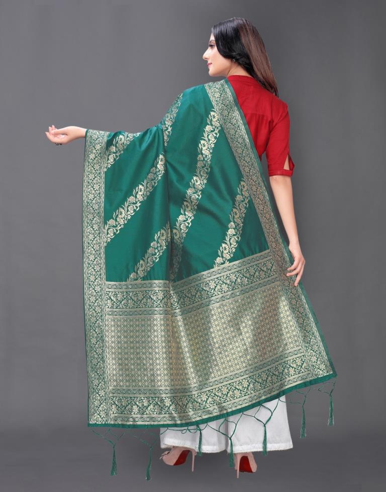 Fab Teal Green Coloured Poly Silk Jacquard Dupatta