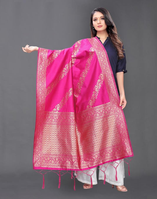 Graceful Pink Coloured Poly Silk Jacquard Dupatta