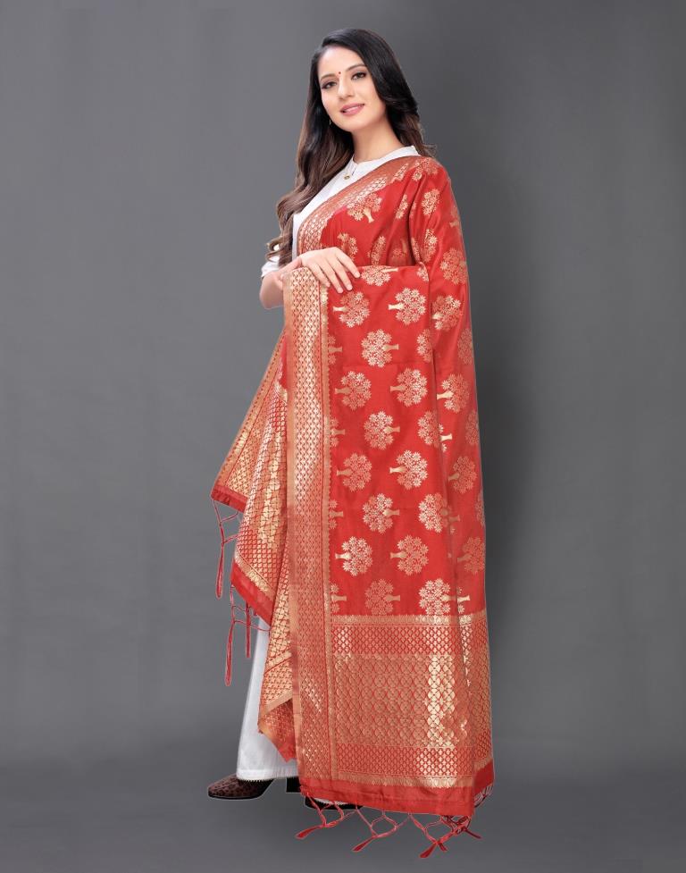 Beguiling Red Coloured Poly Silk Jacquard Dupatta