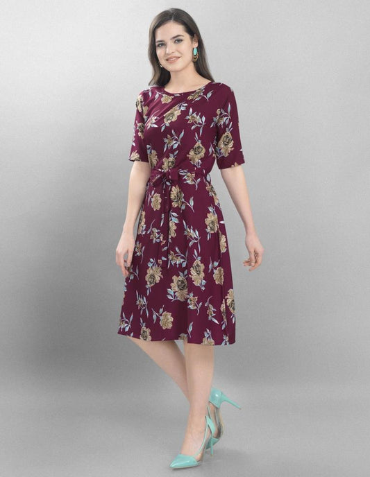 Favourable Purple Coloured Printed Crepe Dress