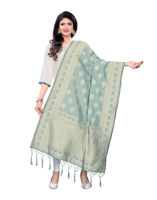 Fantastic Tiffany Blue Coloured Poly Silk Jacquard Dupatta