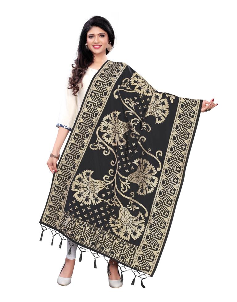 Fantastic Black Coloured Poly Silk Jacquard Dupatta