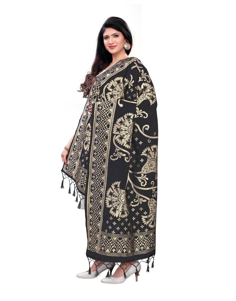 Fantastic Black Coloured Poly Silk Jacquard Dupatta