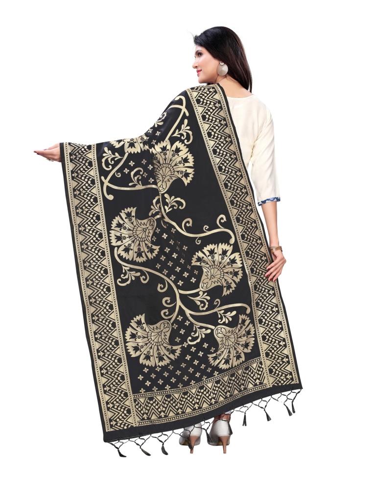 Fantastic Black Coloured Poly Silk Jacquard Dupatta