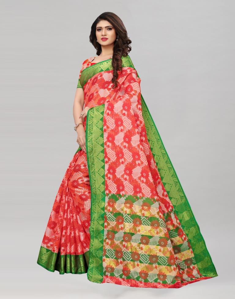 Green Coloured Poly Silk Jacquard Partywear Saree