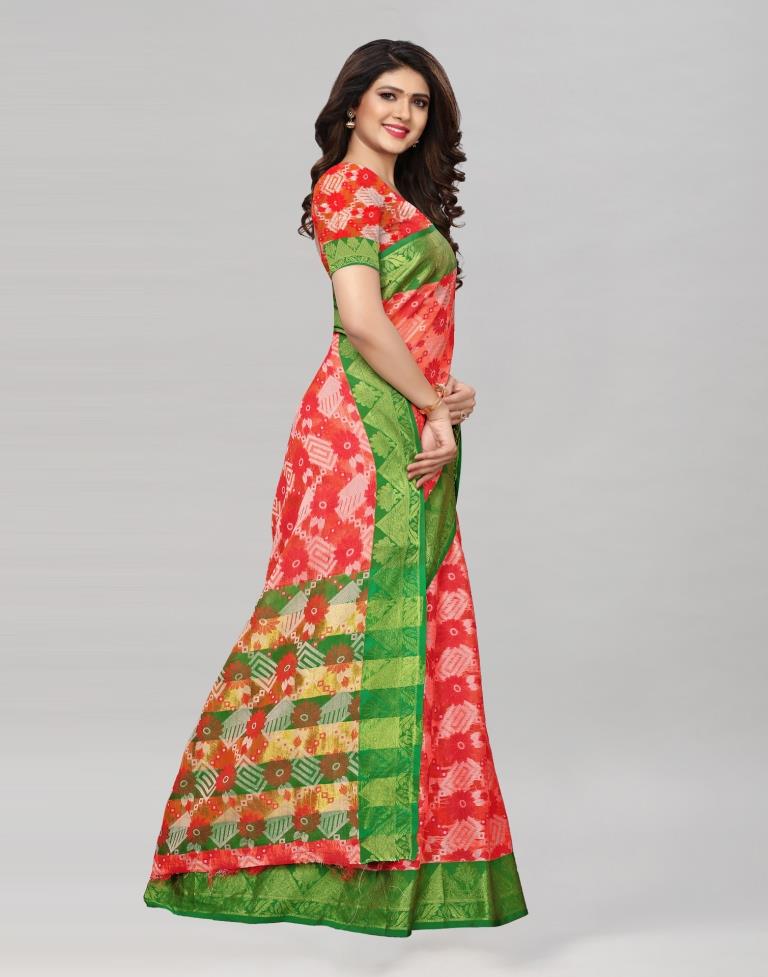 Green Coloured Poly Silk Jacquard Partywear Saree