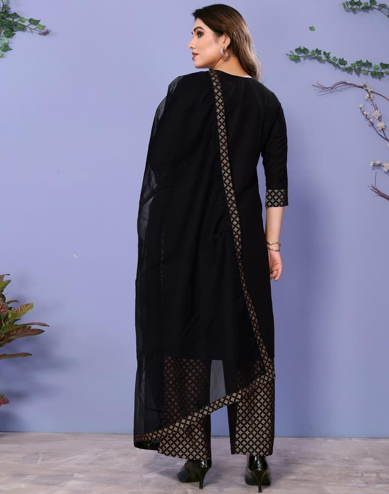 Black Gathered Kurta With Pant And Dupatta