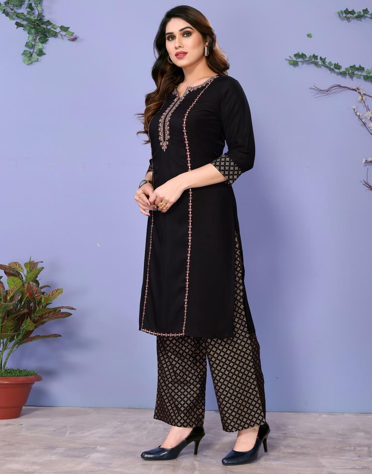 Black Gathered Kurta With Pant And Dupatta