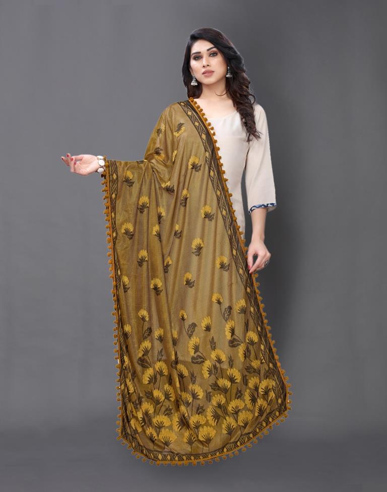 Awesome Mustard Coloured Lycra Terry Jacquard Dupatta