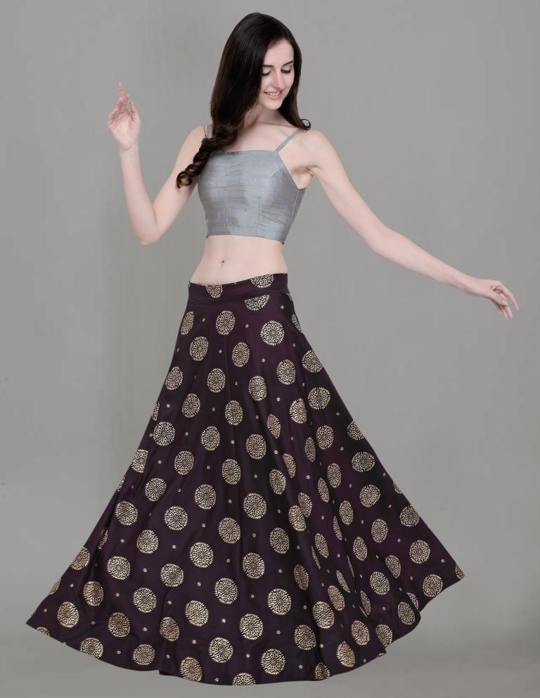 Beguiling Purple Coloured Poly Silk Foil Printed Casual Wear Lehenga