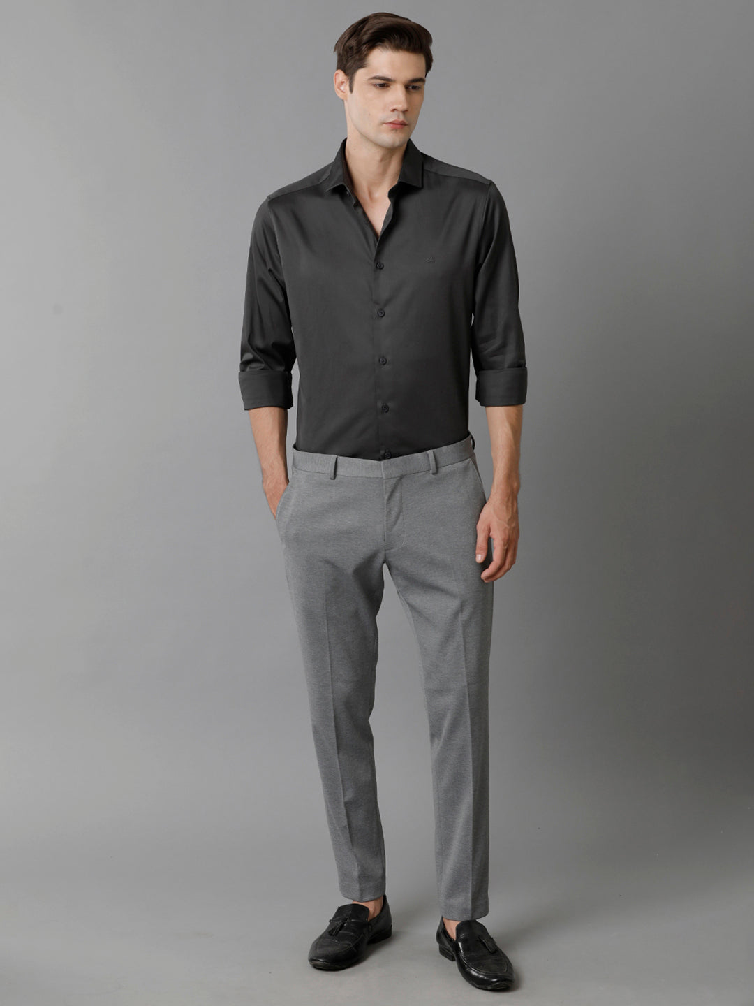 Aldeno Mens Regular Fit Solid Grey Formal Satin Shirt (SACGY)