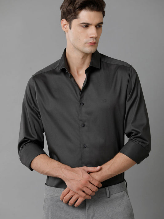 Aldeno Mens Regular Fit Solid Grey Formal Satin Shirt (SACGY)