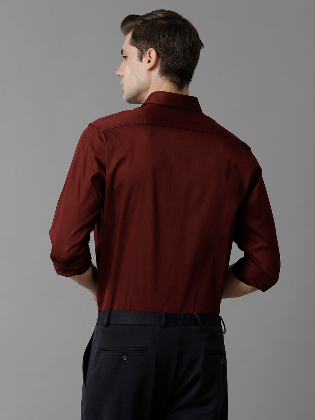 Aldeno Mens Regular Fit Solid Maroon Formal Satin Shirt (SCAMR)