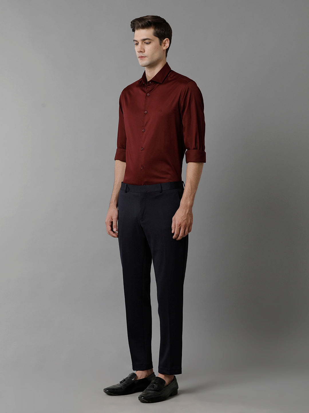 Aldeno Mens Regular Fit Solid Maroon Formal Satin Shirt (SCAMR)