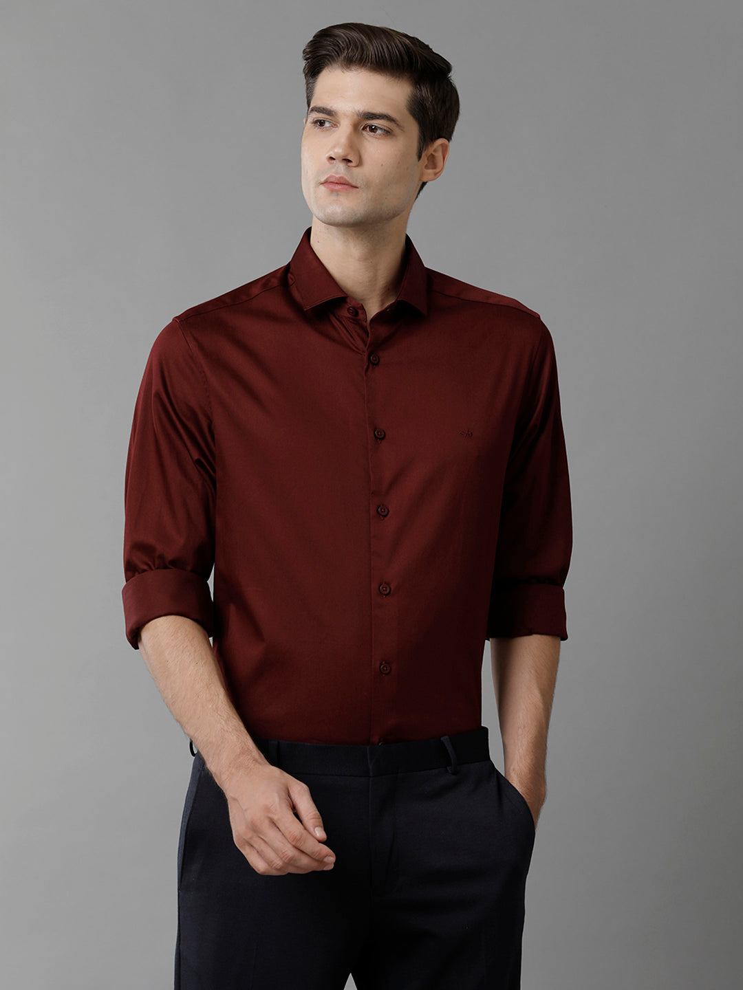 Aldeno Mens Regular Fit Solid Maroon Formal Satin Shirt (SCAMR)