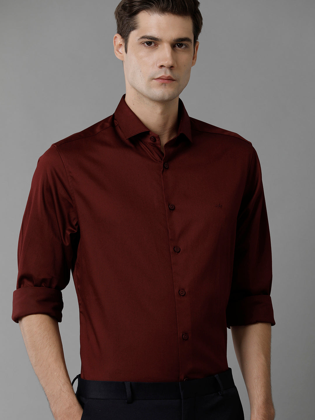 Aldeno Mens Regular Fit Solid Maroon Formal Satin Shirt (SCAMR)