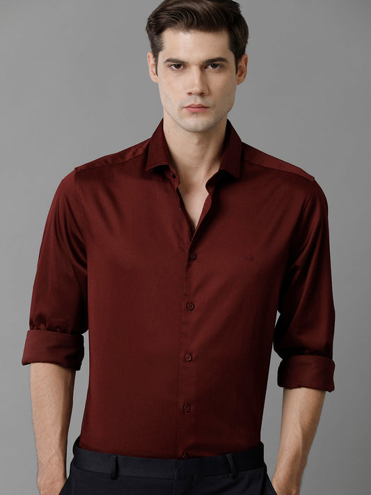 Aldeno Mens Regular Fit Solid Maroon Formal Satin Shirt (SCAMR)