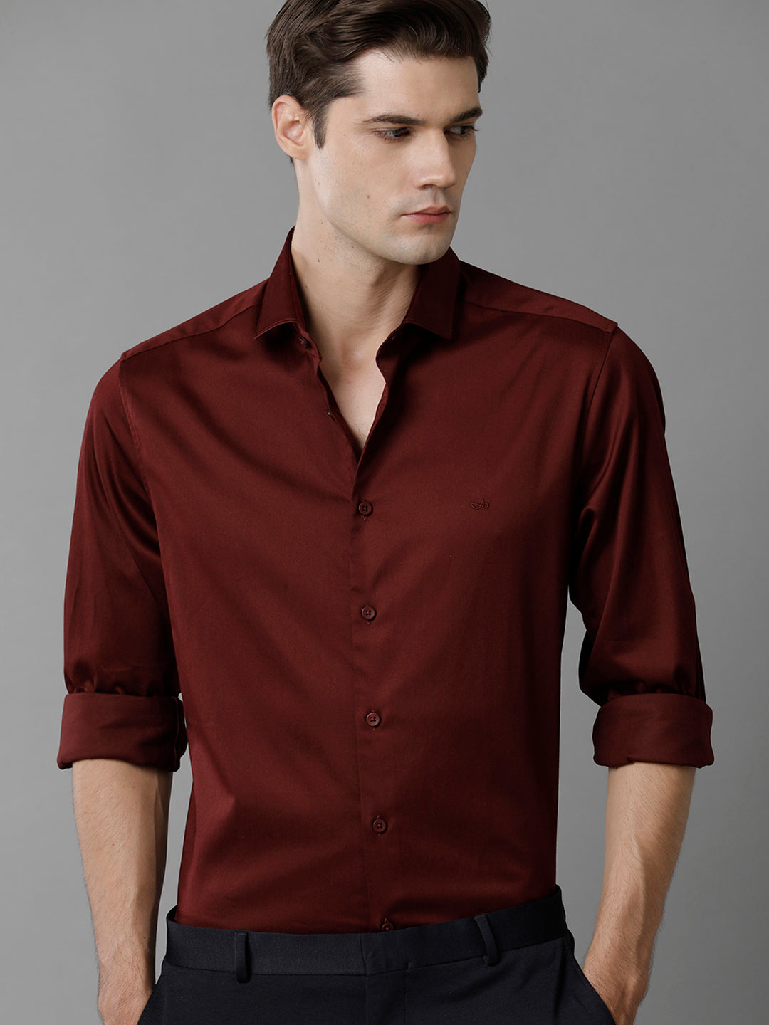 Aldeno Mens Regular Fit Solid Maroon Formal Satin Shirt (SCAMR)