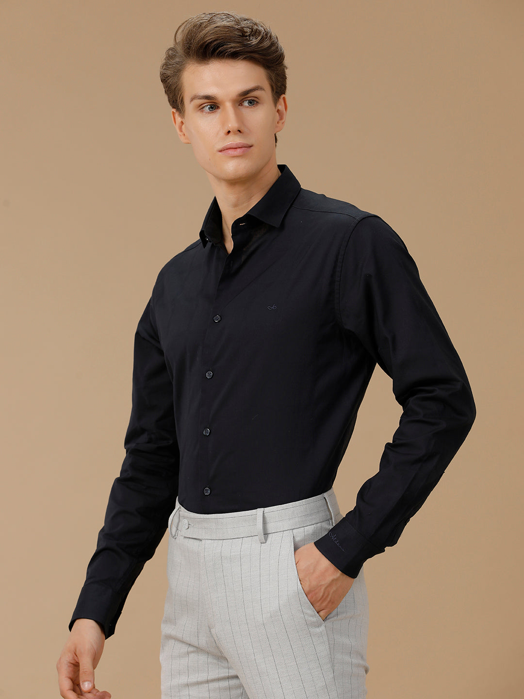 Aldeno Mens Regular Fit Plain Black Formal Cotton Shirt (PURAL)