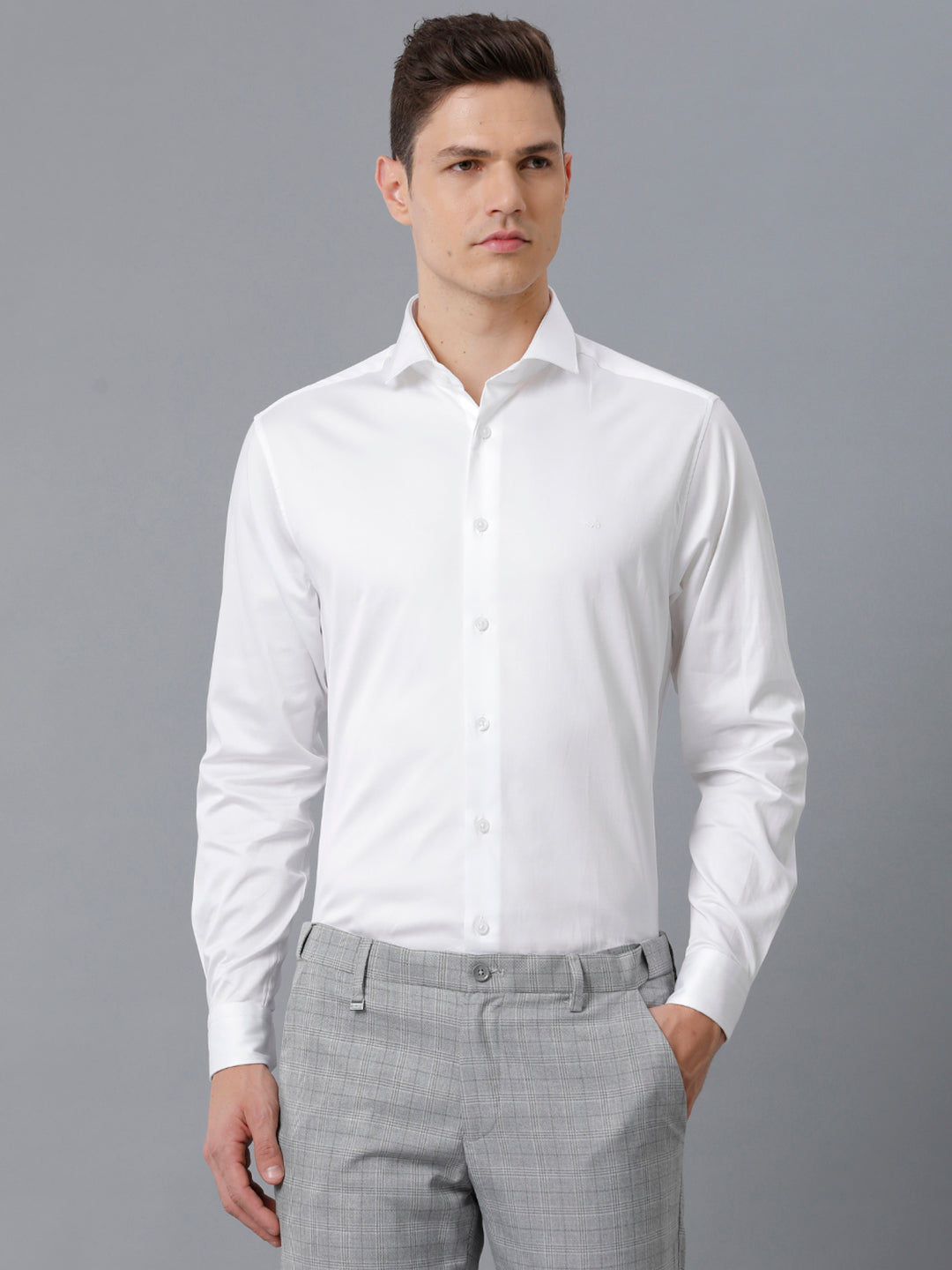 Aldeno Mens Regular Fit Solid White Formal Linen Shirt (LUKE)