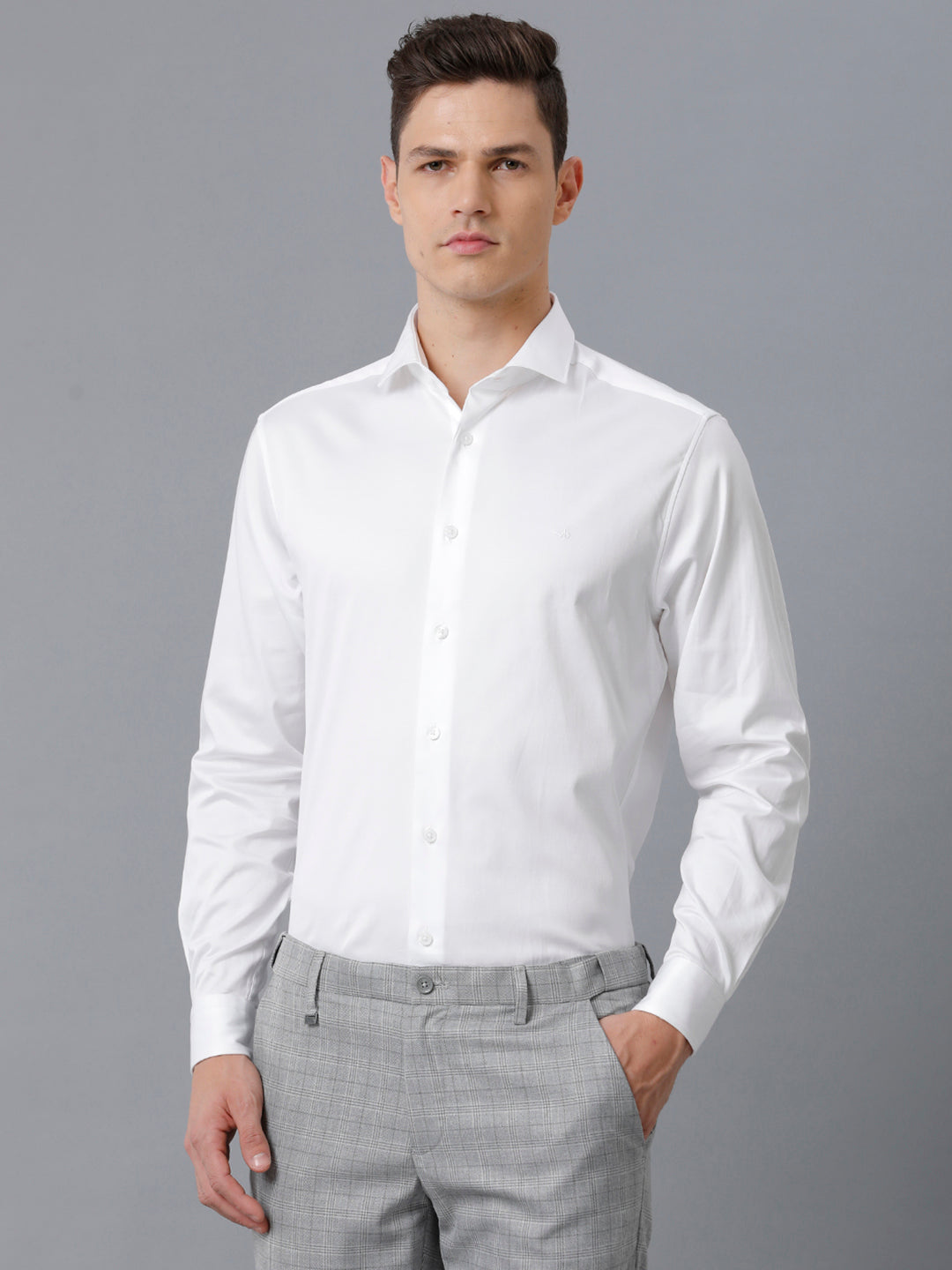 Aldeno Mens Regular Fit Solid White Formal Linen Shirt (LUKE)