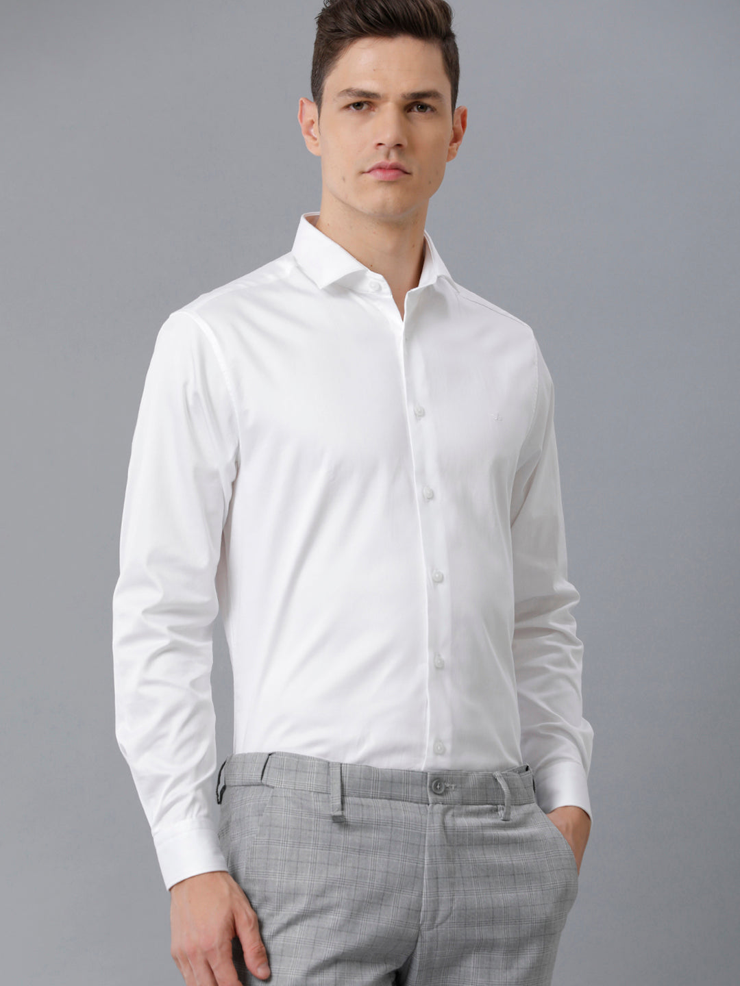 Aldeno Mens Regular Fit Solid White Formal Linen Shirt (LUKE)