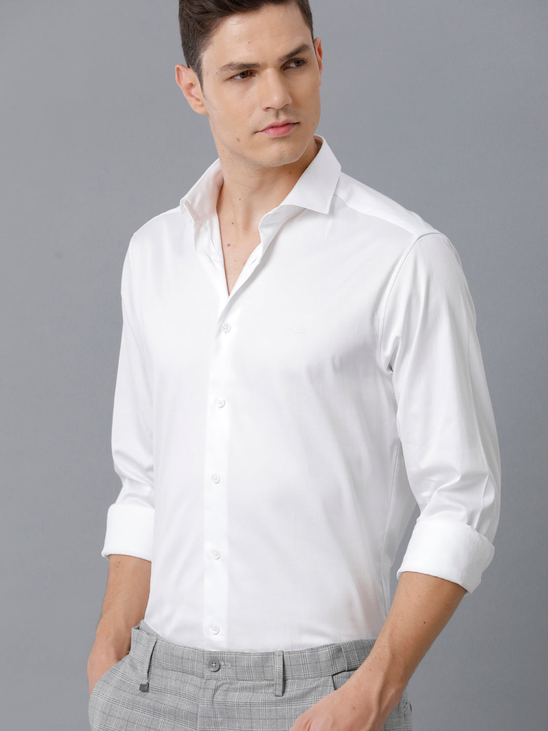 Aldeno Mens Regular Fit Solid White Formal Linen Shirt (LUKE)