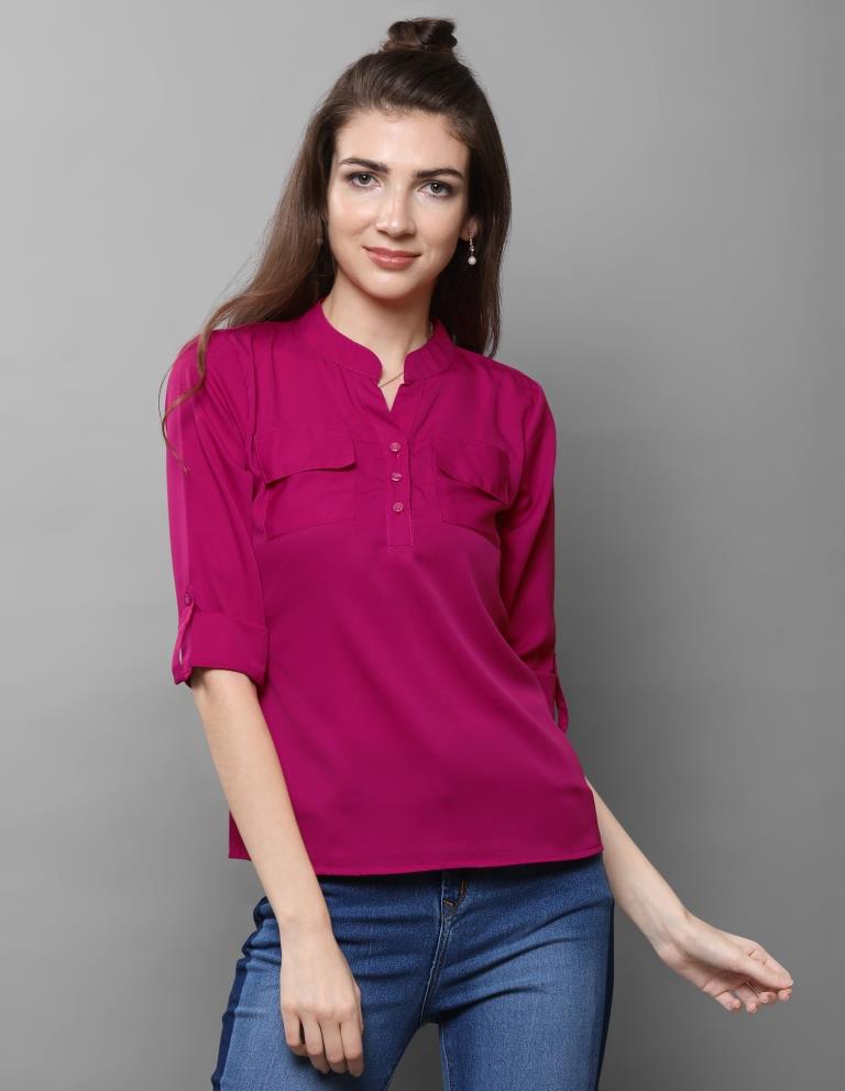 Graceful Pink Coloured Plain Crepe Tops