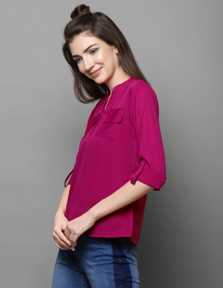 Graceful Pink Coloured Plain Crepe Tops