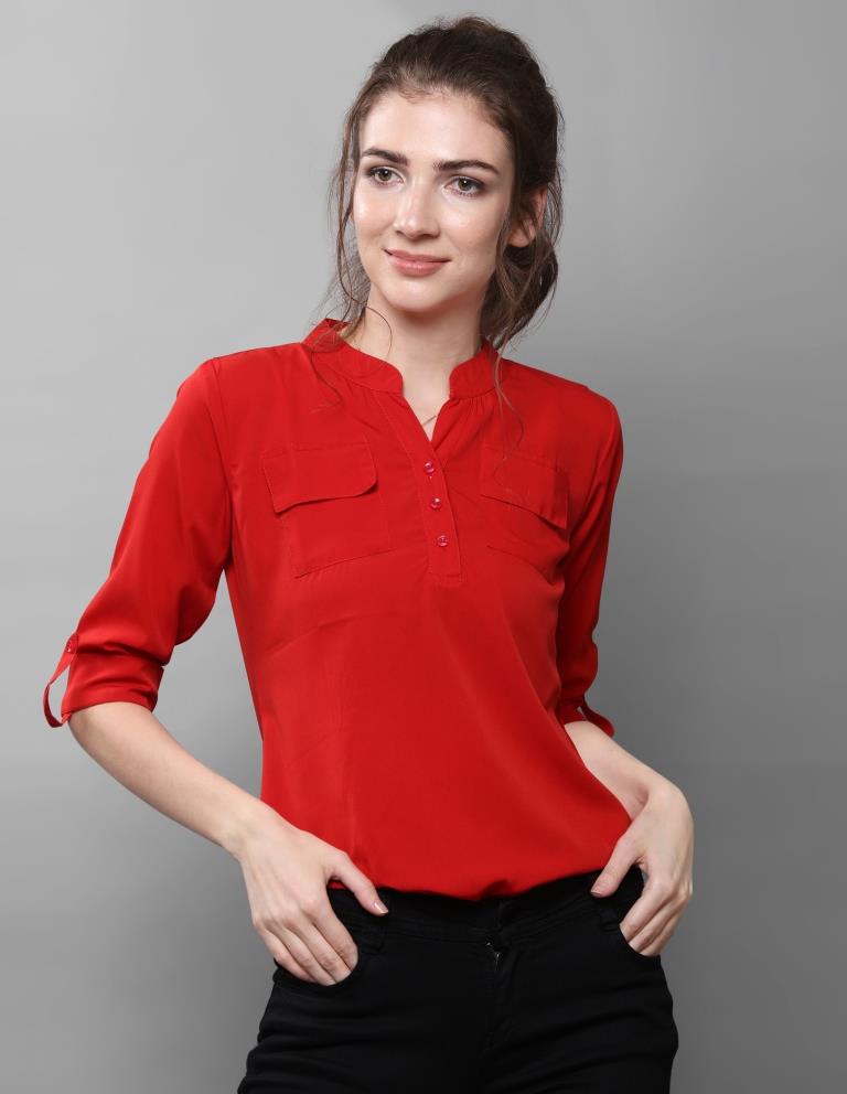 Beautiful Red Coloured Plain Crepe Tops