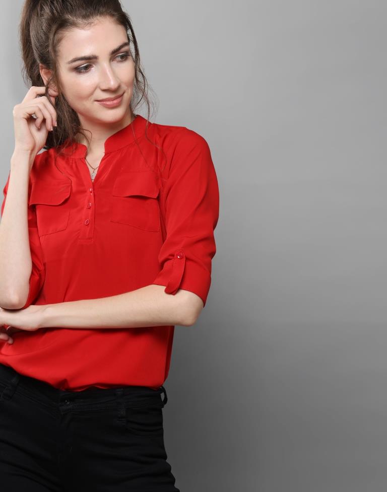 Beautiful Red Coloured Plain Crepe Tops